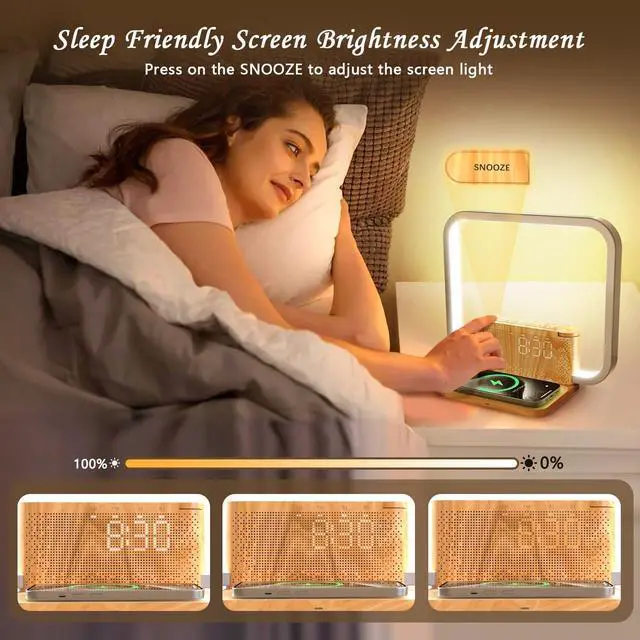 Alt view image 6 of 7 - Sunrise Alarm Clock for Heavy Sleepers with Wireless Charger, Wake Up Light, Sleep Aid with 10 Nature Sounds for Bedroom, White Noise Sound Machine for Adults, 3 Way Dimmable Touch Table Lamp
