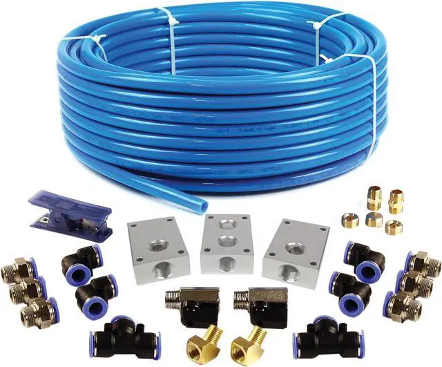 Main image of PCKIT26 Air Piping System, 26-Piece Air Push to Connect Kit with 1/2-Inch (OD) / 3/8" (ID) x 100-Feet TPEE Tubing