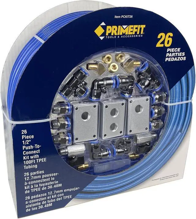 Alt view image 2 of 7 - PCKIT26 Air Piping System, 26-Piece Air Push to Connect Kit with 1/2-Inch (OD) / 3/8" (ID) x 100-Feet TPEE Tubing
