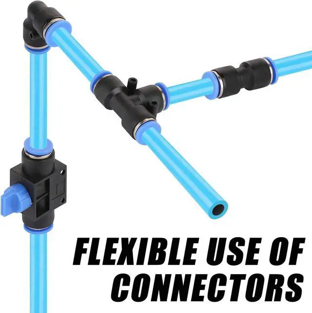 Alt view image 5 of 7 - Shop Air Line Kit, 3/8 Inch (9.5MM) OD × 60 Feet Nylon Compressed Air Pipe, 200PSI, Cutter, Tees, Mounting clips, Connectors, 49PCS Garage Air Compressor Accessories Master Kit