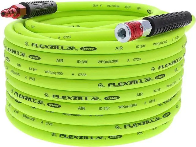 Main image of Air Hose with ColorConnex Industrial Type D Coupler and Plug, 3/8 in. x 100 ft., Heavy Duty, Lightweight, Hybrid, ZillaGreen - HFZ38100YW2-D