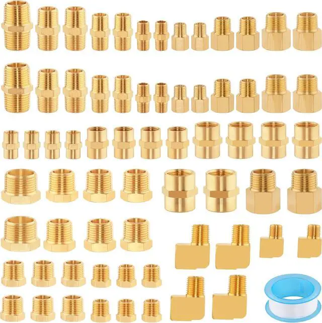 Main image of 68PCS Brass Pipe Fittings Assortment Kit NPT Adapter,Hex Nipple,Reducer Bushing,Hex Coupling,90 Degree Barstock Street Elbow Fittings Kits