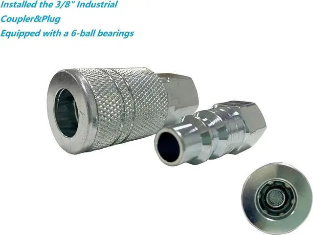 Alt view image 4 of 6 - Polyurethane(PU) Reinforced 3/8ID x 100ft, Air Hose, Non-kinking with 3/8 Reassembled Industrial High Flow Quick Coupler and Plug, Bend Restrictor, Transparent Blue(100)