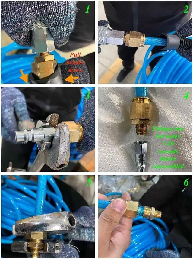 Alt view image 5 of 6 - Polyurethane(PU) Reinforced 3/8ID x 100ft, Air Hose, Non-kinking with 3/8 Reassembled Industrial High Flow Quick Coupler and Plug, Bend Restrictor, Transparent Blue(100)