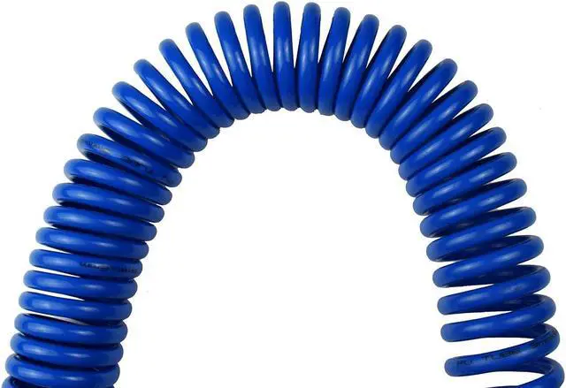 Alt view image 2 of 6 - Polyurethane Recoil Air Hose 1/4" Inner Diameter by 25' Long with Bend Restrictor, 1/4" Industrial Quick Coupler and Plug, Blue. 5pcs Packed