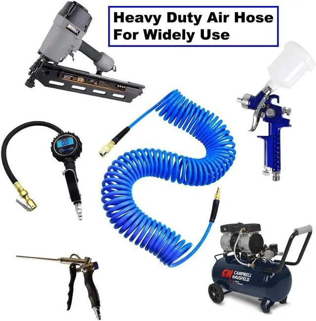 Alt view image 6 of 6 - Polyurethane Recoil Air Hose 1/4" Inner Diameter by 25' Long with Bend Restrictor, 1/4" Industrial Quick Coupler and Plug, Blue. 5pcs Packed