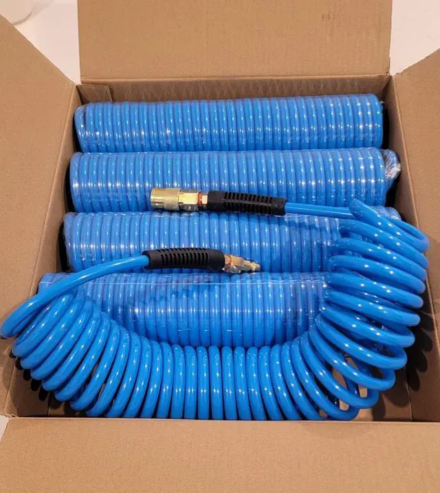 Alt view image 5 of 6 - Polyurethane Recoil Air Hose 1/4" Inner Diameter by 25' Long with Bend Restrictor, 1/4" Industrial Quick Coupler and Plug, Blue. 5pcs Packed