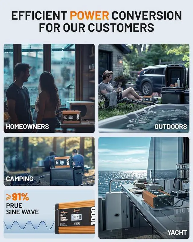 Alt view image 6 of 7 - 750W Power Inverter 4.8A Dual USB Ports 2 AC Outlets Car Inverter DC 12V to AC 110V 11 Protections for Devices