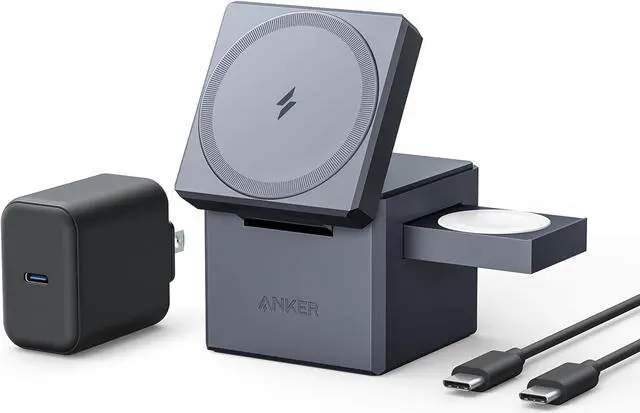 Main image of MagSafe Charger Stand,Anker 3-in-1 Cube with MagSafe, 15W Max Fast Charging Stand, Foldable Wireless Charger for iPhone 15/14/13,  Watch S1-8/Ultra, AirPods (30W USB-C Charger Included)
