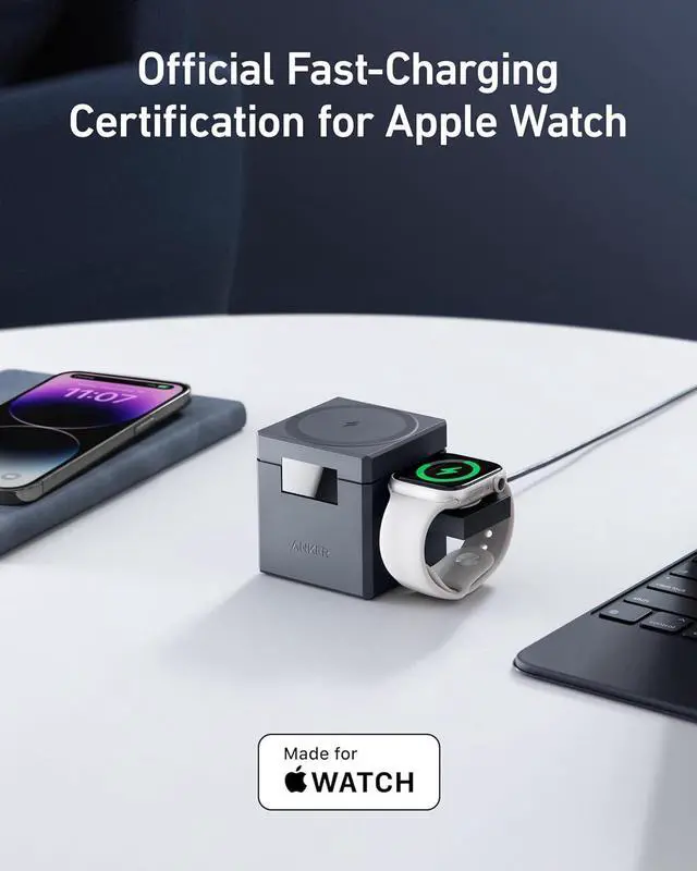 Alt view image 5 of 7 - MagSafe Charger Stand,Anker 3-in-1 Cube with MagSafe, 15W Max Fast Charging Stand, Foldable Wireless Charger for iPhone 15/14/13,  Watch S1-8/Ultra, AirPods (30W USB-C Charger Included)