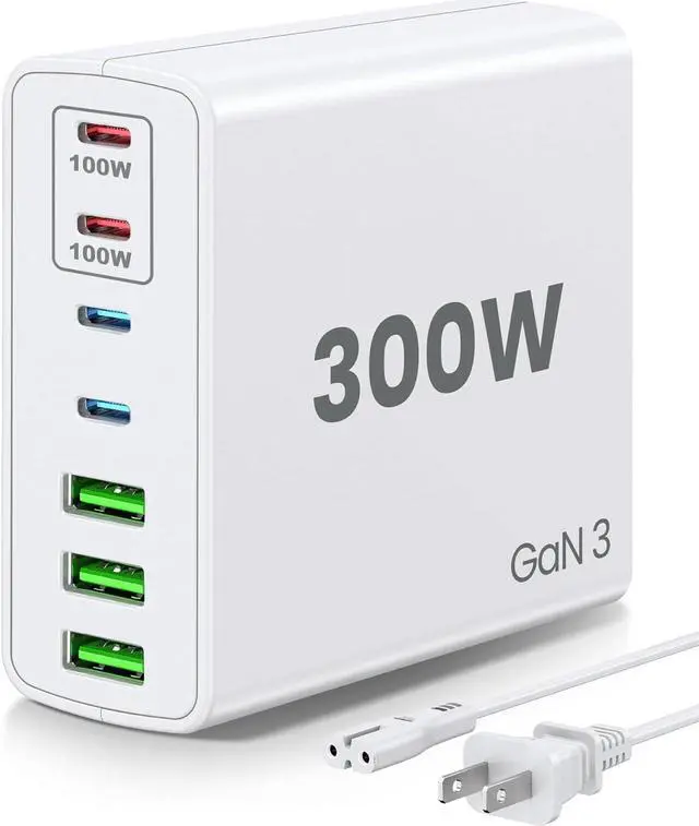 Main image of USB C Fast Charger Block 300W: 7 Port USB Charging Station Hub Brick - Dual PPS PD 100W Laptop Wall Charger Power Adapter for MacBook Pro   Surface iPad iPhone  Galaxy Android - White