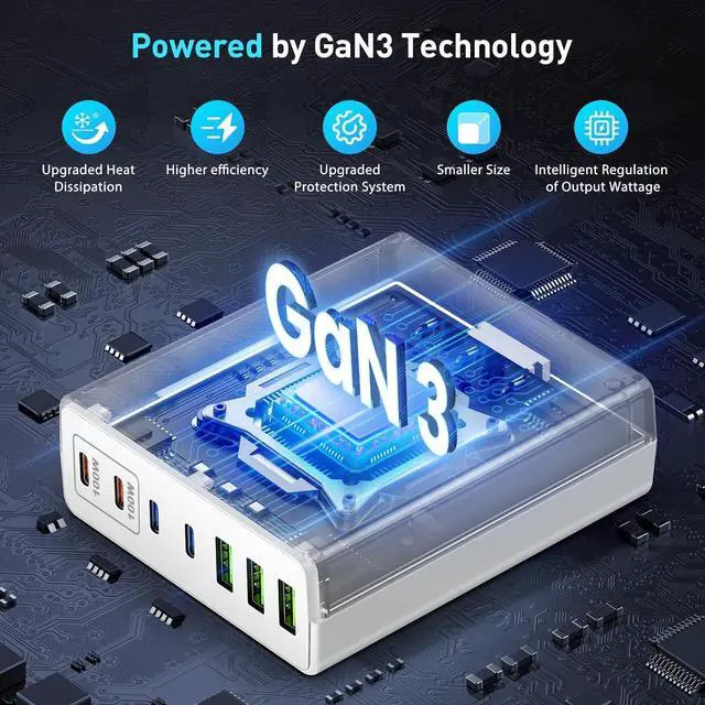 Alt view image 6 of 7 - USB C Fast Charger Block 300W: 7 Port USB Charging Station Hub Brick - Dual PPS PD 100W Laptop Wall Charger Power Adapter for MacBook Pro   Surface iPad iPhone  Galaxy Android - White