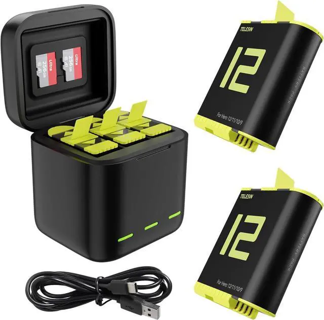Main image of 3-Pack Battery Charger Kit for GoPro Hero 12 Hero 11 Hero 10 Hero 9 Black, Triple Charge Case w Type-C Charging Cord Fully Compatible with Original Go Pro 12 11 10 9 Camera Accessories
