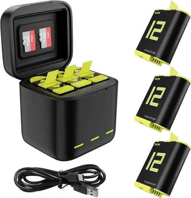 Alt view image 7 of 7 - 3-Pack Battery Charger Kit for GoPro Hero 12 Hero 11 Hero 10 Hero 9 Black, Triple Charge Case w Type-C Charging Cord Fully Compatible with Original Go Pro 12 11 10 9 Camera Accessories