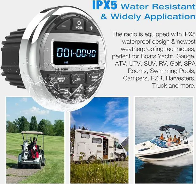 Alt view image 2 of 7 - Bluetooth Marine Radio Boat Stereo: Waterproof Boat Audio Receiver - Digital Marine Grade Player with FM AM Radio | USB/AUX-in/MP3 | Subwoofer | Pre-Amp&EQ