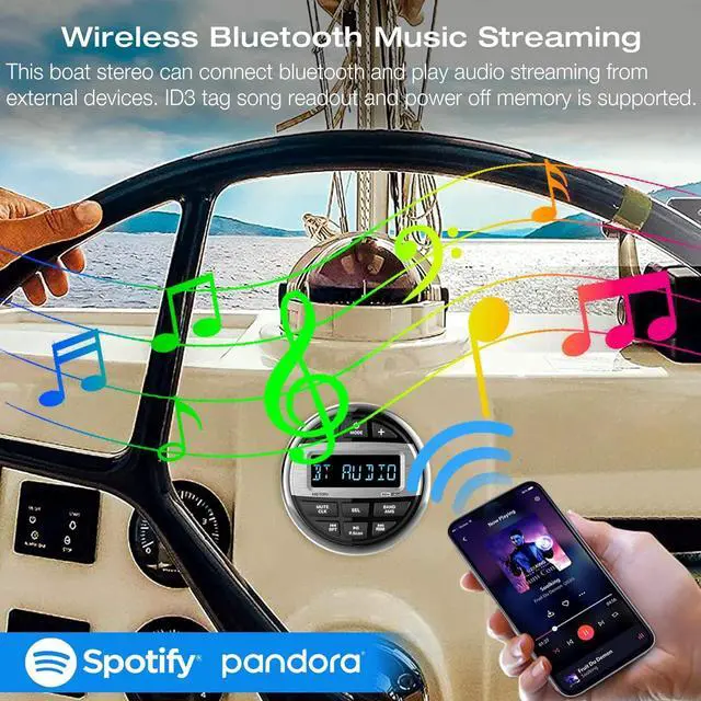 Alt view image 3 of 7 - Bluetooth Marine Radio Boat Stereo: Waterproof Boat Audio Receiver - Digital Marine Grade Player with FM AM Radio | USB/AUX-in/MP3 | Subwoofer | Pre-Amp&EQ