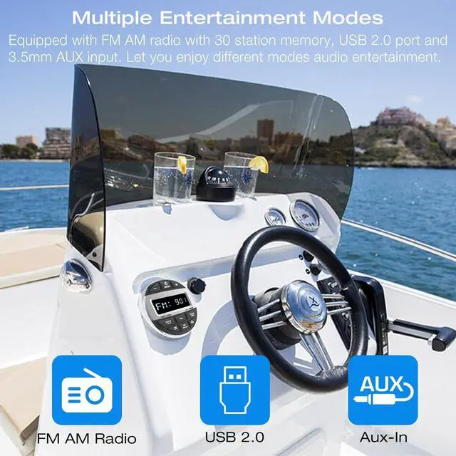 Alt view image 4 of 7 - Bluetooth Marine Radio Boat Stereo: Waterproof Boat Audio Receiver - Digital Marine Grade Player with FM AM Radio | USB/AUX-in/MP3 | Subwoofer | Pre-Amp&EQ