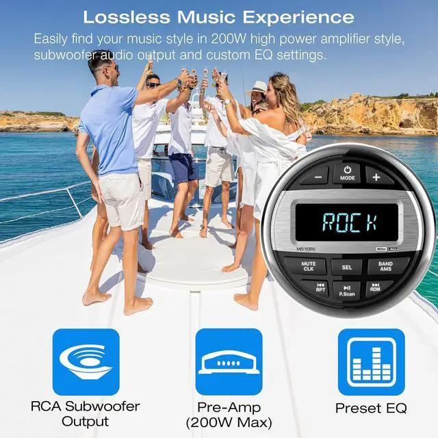 Alt view image 5 of 7 - Bluetooth Marine Radio Boat Stereo: Waterproof Boat Audio Receiver - Digital Marine Grade Player with FM AM Radio | USB/AUX-in/MP3 | Subwoofer | Pre-Amp&EQ