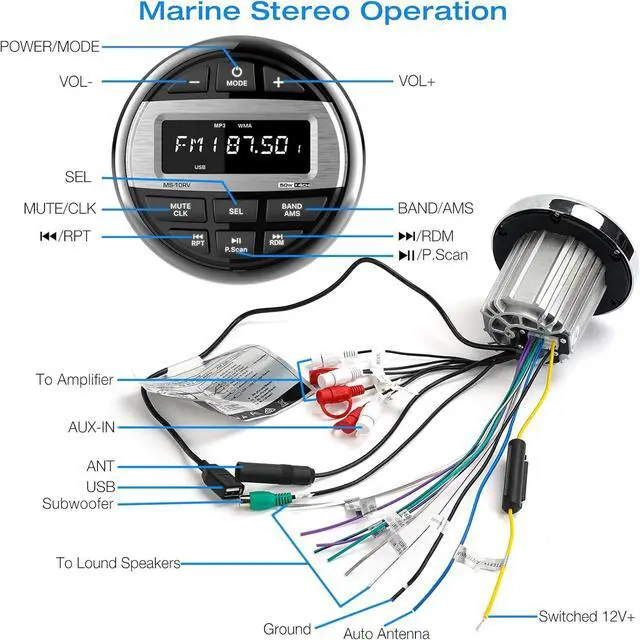 Alt view image 6 of 7 - Bluetooth Marine Radio Boat Stereo: Waterproof Boat Audio Receiver - Digital Marine Grade Player with FM AM Radio | USB/AUX-in/MP3 | Subwoofer | Pre-Amp&EQ