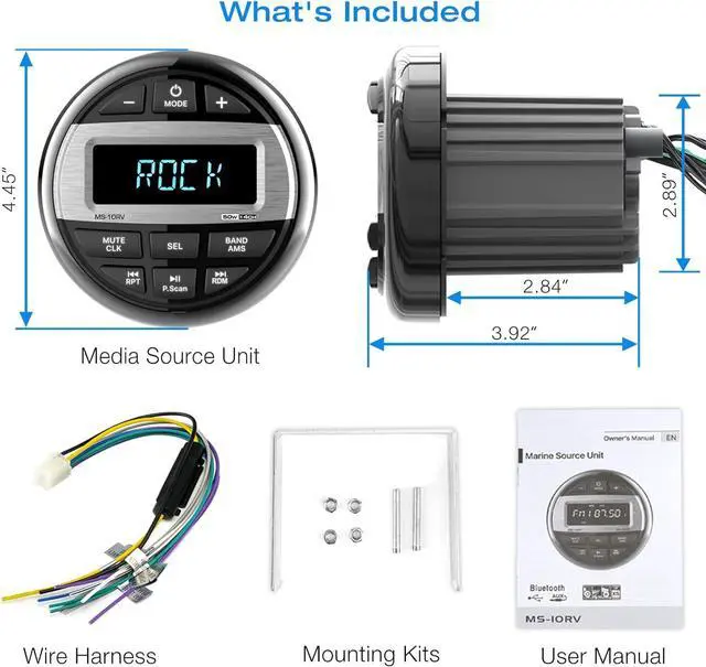 Alt view image 7 of 7 - Bluetooth Marine Radio Boat Stereo: Waterproof Boat Audio Receiver - Digital Marine Grade Player with FM AM Radio | USB/AUX-in/MP3 | Subwoofer | Pre-Amp&EQ