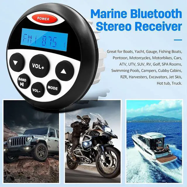 Alt view image 3 of 7 - Boat Marine Stereo Receiver Bluetooth - 45 x 4 Watts Audio AM FM Gauge Waterproof Radio Tuner Streaming for Boats Golf Cart ATV UTV and Spa Hot Tubs GR304