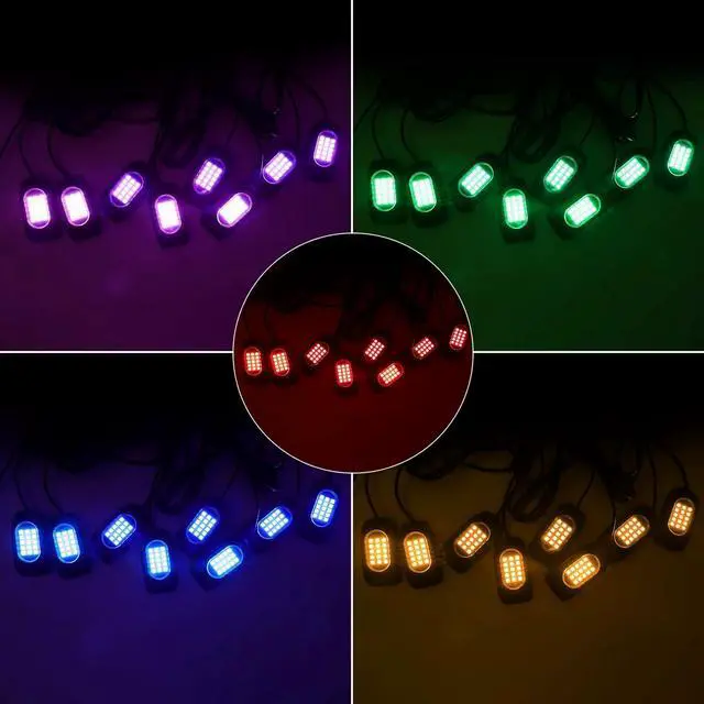 Alt view image 3 of 6 - 12 Pods RGB Rock Lights 12V with Wires,Waterproof Music Mode APP/Remote Control Multicolor Underglow Light Kit Wheel Well Lights for Off Road Trucks SUV ATV UTV Trailer Boats