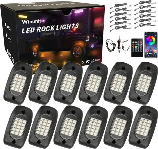 Main image of 12 Pods RGB Rock Lights 12V with Wires,Waterproof Music Mode APP/Remote Control Multicolor Underglow Light Kit Wheel Well Lights for Off Road Trucks SUV ATV UTV Trailer Boats