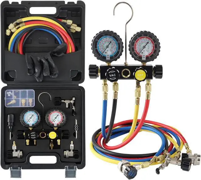 Main image of HVAC Gauges with Hoses, AC Manifold Gauge Set R134A R410A R404A R22 Refrigerant Gauges