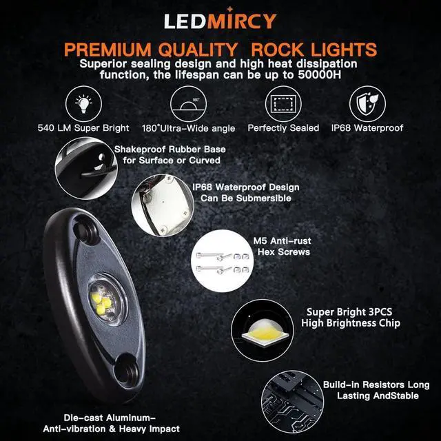 Alt view image 4 of 7 - R1 White Rock Lights 30PCS High Power Underbody Pure White LED Rock Lights for Truck Offroad ATV UTV SUV Boat Waterproof Shockproof Solid White Rock Lights Underglow Trail TRAI Rig Light