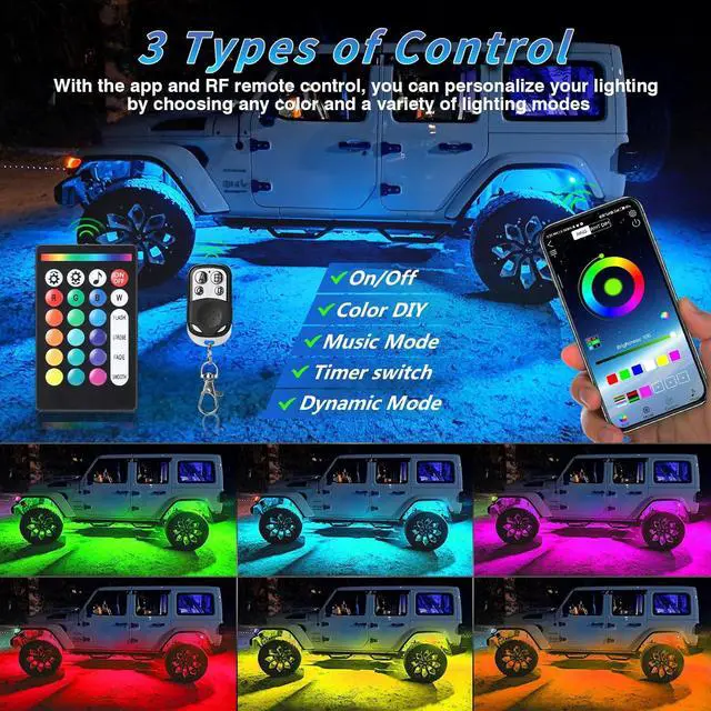 Alt view image 2 of 7 - 12Pods Metal RGB LED Rock Lights with Bluetooth APP/RF Remote Control,288LED Multicolor Underglow Lights Kit with Dual Zone Music Mode 12V Underbody Lights Waterproof for Trucks Jeep Golf Cart Pickup