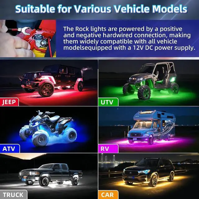 Alt view image 5 of 7 - 12Pods Metal RGB LED Rock Lights with Bluetooth APP/RF Remote Control,288LED Multicolor Underglow Lights Kit with Dual Zone Music Mode 12V Underbody Lights Waterproof for Trucks Jeep Golf Cart Pickup
