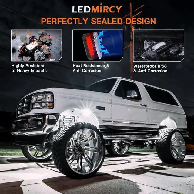 Alt view image 2 of 7 - R2 Pure White Rock Lights Kit with Roker Switch Wire Harness 12PCS LED Rock Lights White for Offroad Trucks ATV UTV SUV Underglow Lights Trail Rig Lights Under Body High Power Waterproof