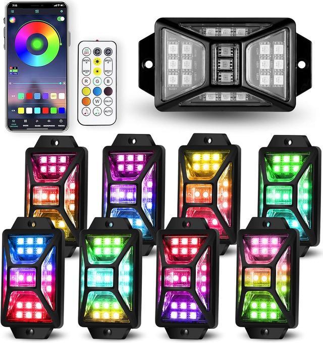 Main image of 8 Pods Full Angle RGB Rock Lights Compatible with Trucks Jeep UTV SUV ATV Boat Golf Cart, Waterproof Multi-Color, App/Remote Control Led Rock Lights with Music Mode
