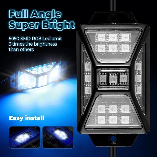 Alt view image 2 of 7 - 8 Pods Full Angle RGB Rock Lights Compatible with Trucks Jeep UTV SUV ATV Boat Golf Cart, Waterproof Multi-Color, App/Remote Control Led Rock Lights with Music Mode