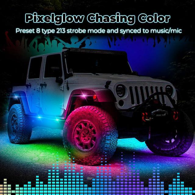 Alt view image 7 of 7 - 8 Pods Full Angle RGB Rock Lights Compatible with Trucks Jeep UTV SUV ATV Boat Golf Cart, Waterproof Multi-Color, App/Remote Control Led Rock Lights with Music Mode