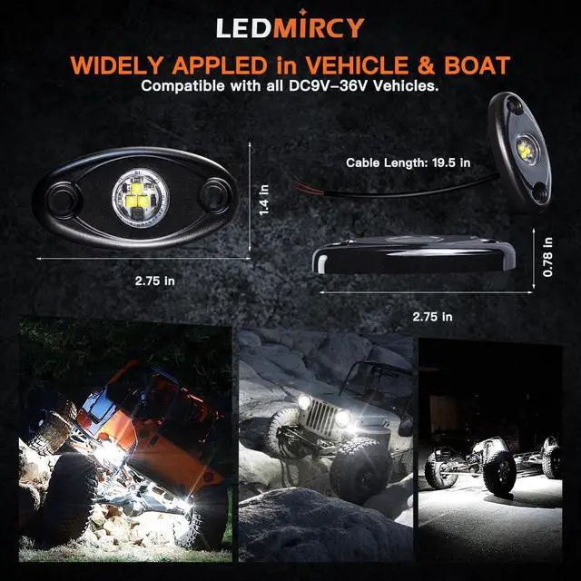 Alt view image 6 of 7 - R1 White Rock Lights 30PCS High Power Underbody Pure White LED Rock Lights for Truck Offroad ATV UTV SUV Boat Waterproof Shockproof Solid White Rock Lights Underglow Trail TRAI Rig Light