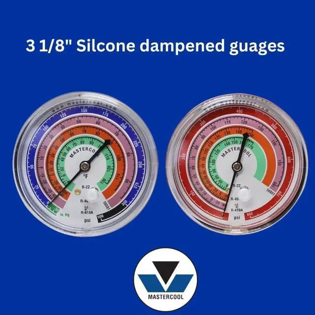 Alt view image 5 of 7 - 59161, Brass R410A, R22, R404A 2-Way Manifold Gauge Set with 3-1/8" Gauges, 3-60" Hoses and Standard 1/4" Fittings
