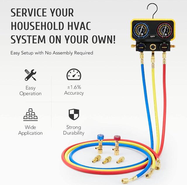 Alt view image 2 of 7 - AC Manifold Gauge Set for R410a Refrigerant, 3 Way AC Gauges R410a Manifold Set with R410a R22 Safety Valves, 3 Hoses, R410a Adapters, Universal Can Tap, AC Recharge Kit