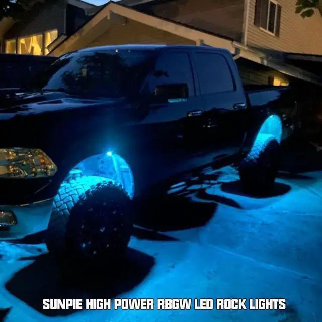 Alt view image 4 of 5 - SUNPIE 4 Pods RGBW Rock Lights, Full Beam Angle, 30 High Power Chips, Aluminium Metal, Includes Mounting Pads, IP67 Waterproof, Music Mode Underglow Lights for Off Road Truck SUV ATV UTV Boats