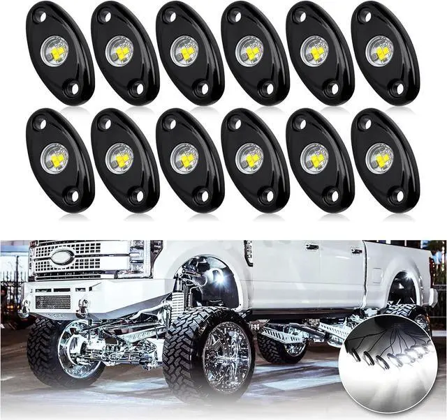 Main image of White Led Rock Lights Kit, 12 Pods Underglow Light for Jeep Offroad Truck Car ATV SUV Boat Motorcycle Vehicle Under Body Glow Light Lamp Trail Fender Lighting (12pods Rock W)