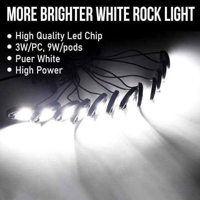Alt view image 2 of 7 - White Led Rock Lights Kit, 12 Pods Underglow Light for Jeep Offroad Truck Car ATV SUV Boat Motorcycle Vehicle Under Body Glow Light Lamp Trail Fender Lighting (12pods Rock W)