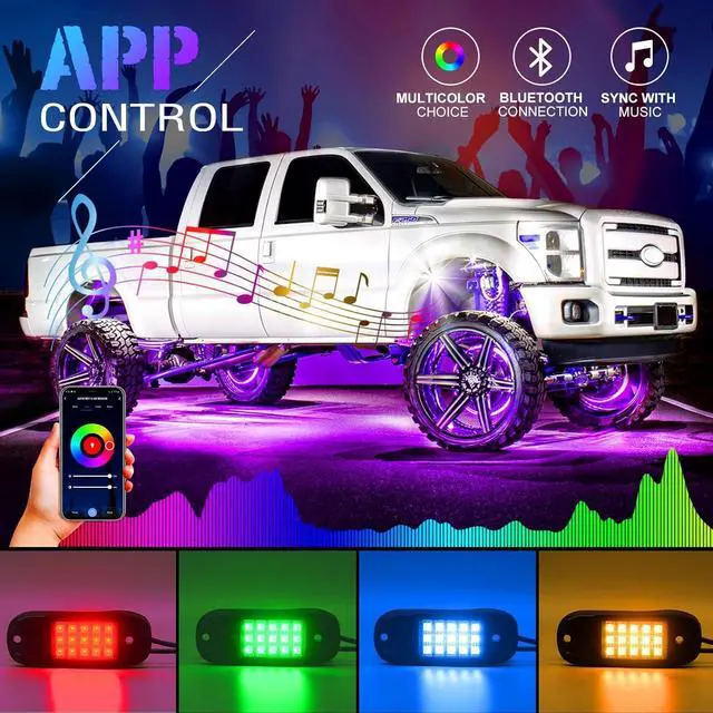 Alt view image 2 of 6 - Rock Lights for Trucks 10 Pods LED Rock Lights for UTV Brightness underglow kit Exterior with App Control Flashing Music Mode RGB Rock Lights for SUV ATV RZR Truck Accessories