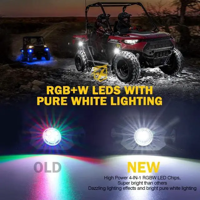 Alt view image 2 of 7 - RGBW LED Rock Lights Kit with Bluetooth & Wireless Remote Controller, Multicolor Cars Underglow, Wheel, Footwell Neon Light Kits, for Off-Road UTV ATV Trucks SUV Motorcycle Boats - 10 Pods