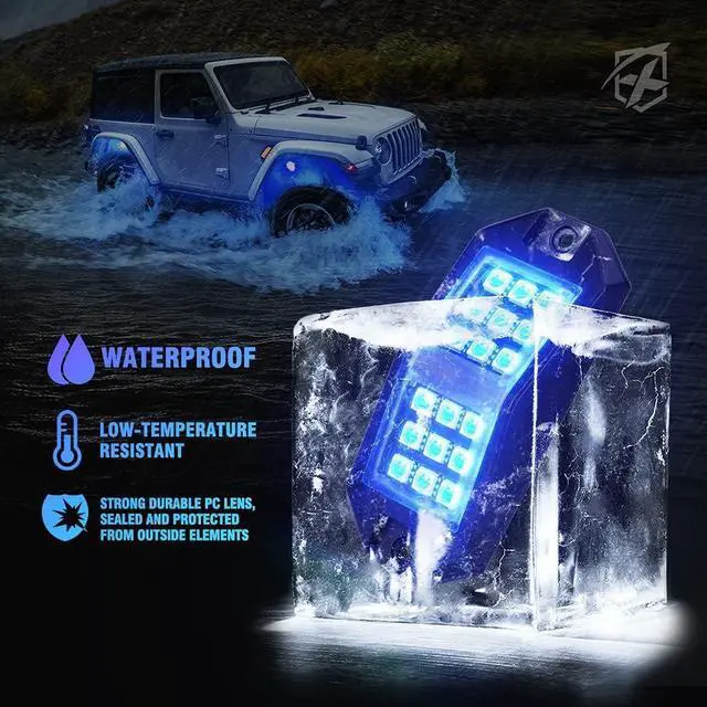 Alt view image 3 of 7 - 8 Pods Rock Lights Wide Angle Bluetooth RGB Rocklights, Multicolor Neon Lighting Footwell Underglow Kits w/Wireless Remote, Compatible Jeep UTV ATV SUV RZR Off-Road Trucks Cars Boats