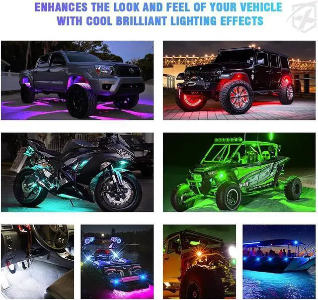Alt view image 7 of 7 - 8 Pods Rock Lights Wide Angle Bluetooth RGB Rocklights, Multicolor Neon Lighting Footwell Underglow Kits w/Wireless Remote, Compatible Jeep UTV ATV SUV RZR Off-Road Trucks Cars Boats