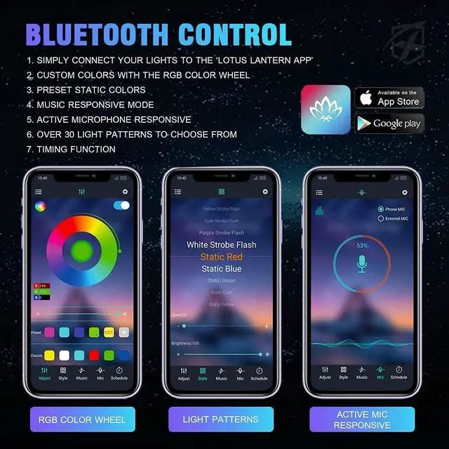 Alt view image 5 of 7 - 8 Pods Rock Lights Wide Angle Bluetooth RGB Rocklights, Multicolor Neon Lighting Footwell Underglow Kits w/Wireless Remote, Compatible Jeep UTV ATV SUV RZR Off-Road Trucks Cars Boats