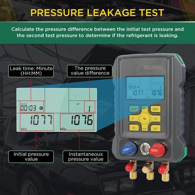 Alt view image 3 of 7 - Digital Gauges HVAC Gauges with Hoses 93 Refrigerants Digital Manifold Gauges HVAC Tools HVAC Manifold Gauge Set AC Gauges Kit Refrigerant Gauges R134A 1234YF R22 R12 R404A R410A Refrigeration Gauges
