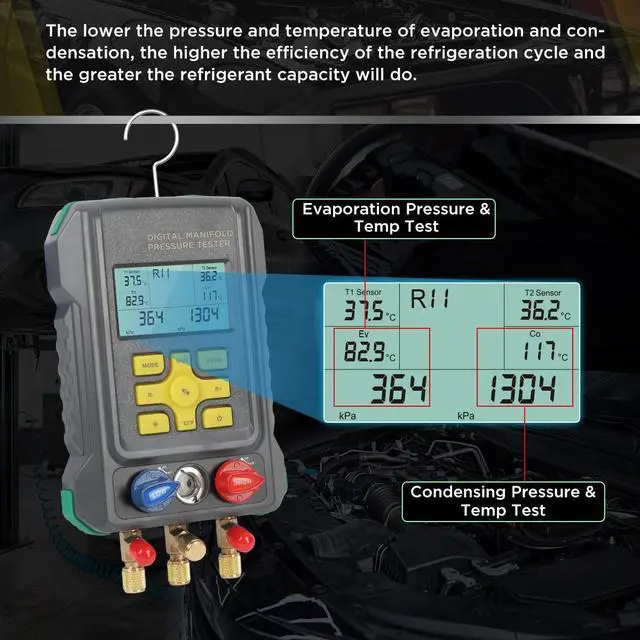 Alt view image 5 of 7 - Digital Gauges HVAC Gauges with Hoses 93 Refrigerants Digital Manifold Gauges HVAC Tools HVAC Manifold Gauge Set AC Gauges Kit Refrigerant Gauges R134A 1234YF R22 R12 R404A R410A Refrigeration Gauges