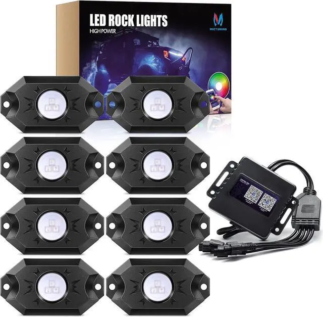 Main image of 2nd-Gen RGB LED Rock Lights with Bluetooth Controller, Timing Function, Music Mode - 8 Pods Multicolor Neon LED Light Kit