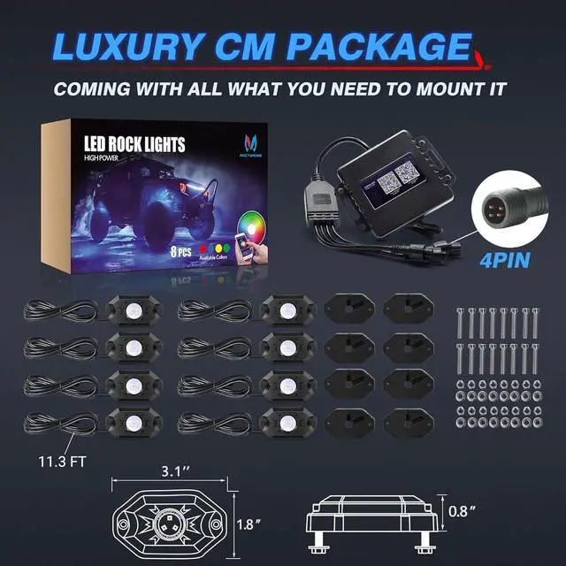 Alt view image 7 of 7 - 2nd-Gen RGB LED Rock Lights with Bluetooth Controller, Timing Function, Music Mode - 8 Pods Multicolor Neon LED Light Kit